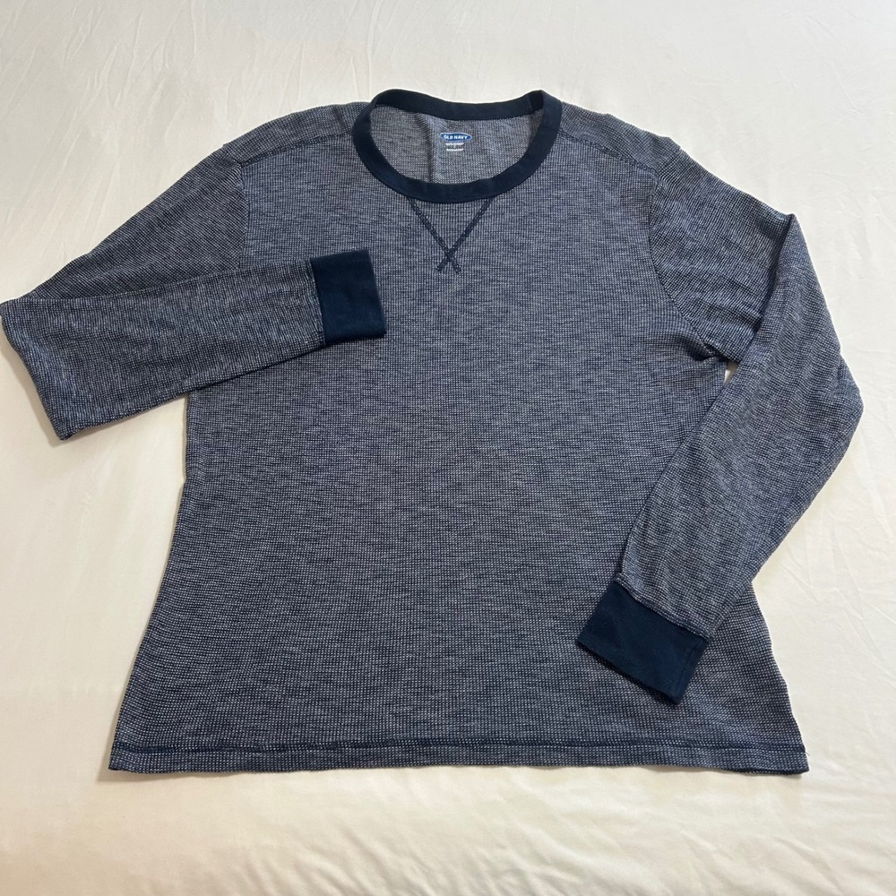 Old Navy Mens Soft Washed Thermal Shirt Large Navy Blue Waffle Knit Long Sleeve